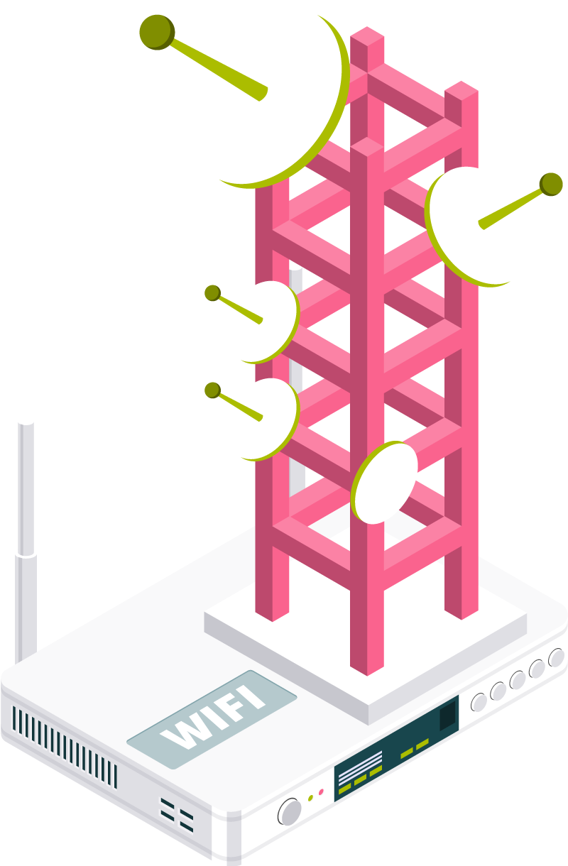 Gráfico de telecomunicaciones con antenas y wifi